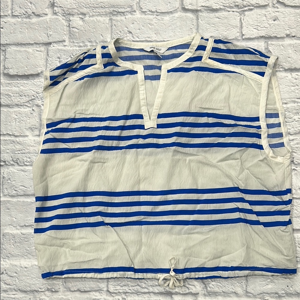 Nine West Blue and White Striped Top XL